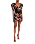 Saint Floral Velvet Elbow-sleeve Belted