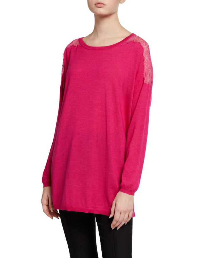 Lace Inset Long Sleeve Wool-blend Top
