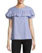 Lisle Ruffled Short-sleeve Striped Poplin Top