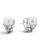 Dot Diamond & Pearl Huggie Earrings
