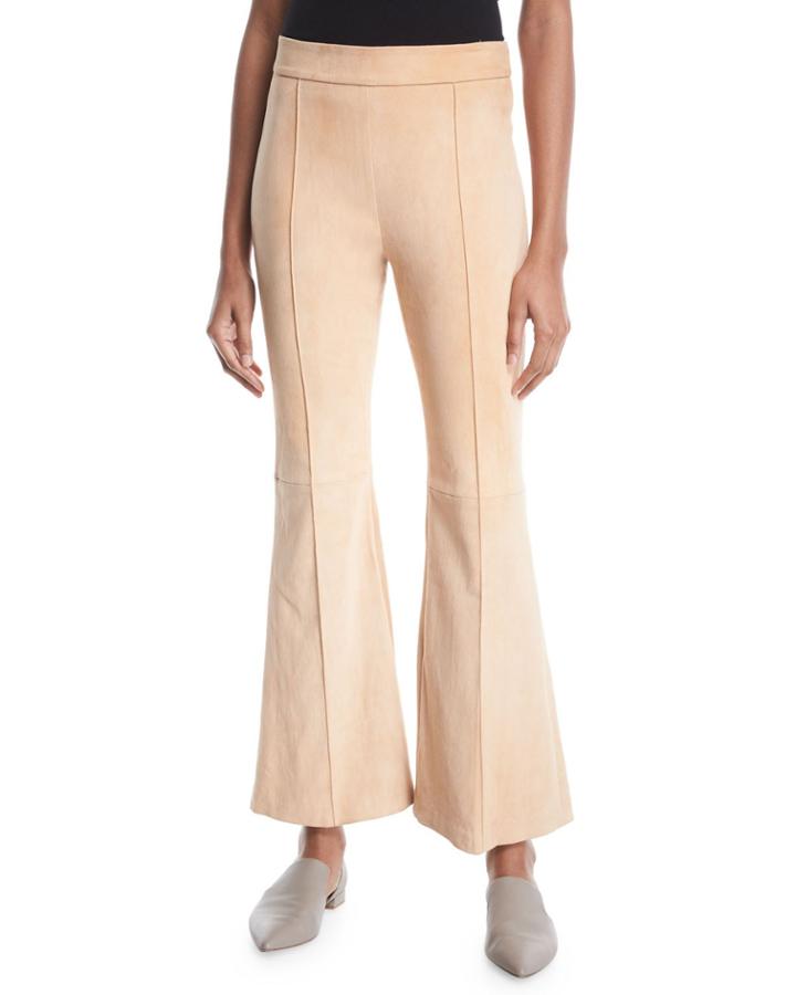 Pintuck Flared-leg Stretch-suede Pants