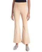 Pintuck Flared-leg Stretch-suede Pants