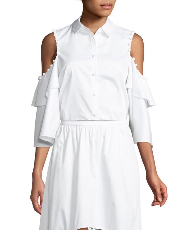 Ramona Button-down Cold-shoulder Cotton Poplin