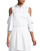 Ramona Button-down Cold-shoulder Cotton Poplin