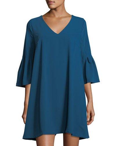Flare-sleeve V-neck A-line Dress