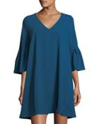 Flare-sleeve V-neck A-line Dress