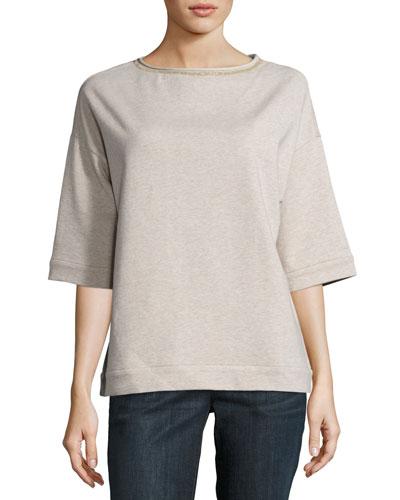 Round-neck Short-sleeve Sweatshirt, Brown