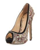 Rose Jeweled Peep-toe Platform Pump