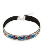 Embroidered Choker Necklace, Blue/red/multi