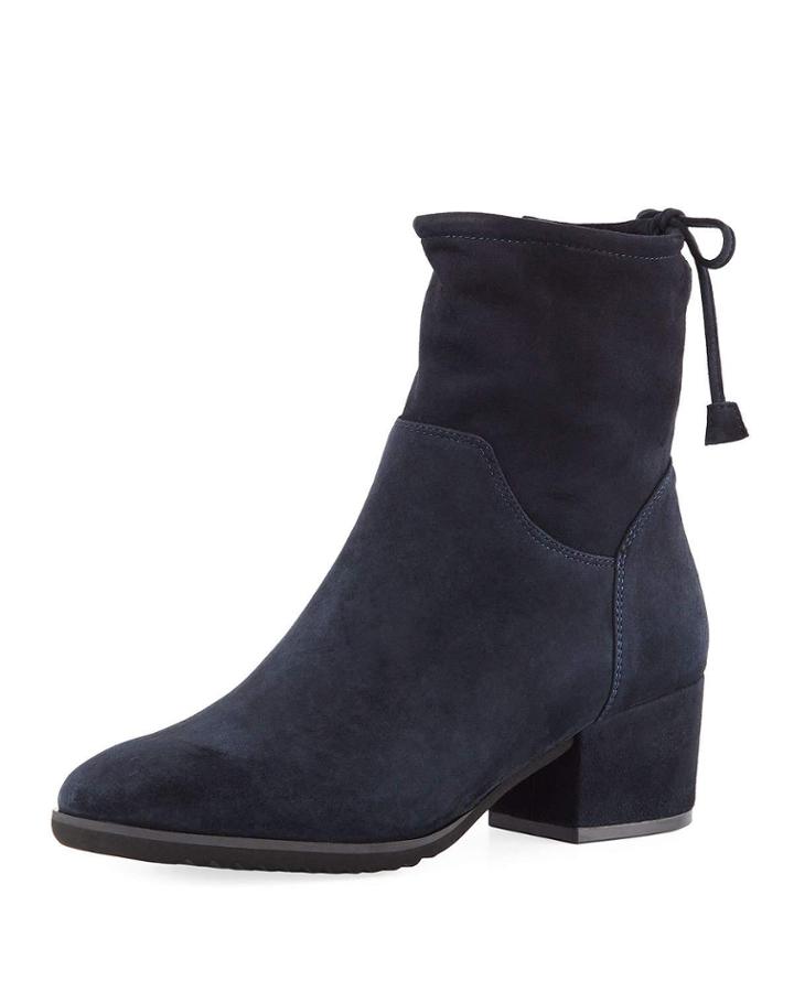 Fanny Suede Mid-heel Sock Booties, Navy