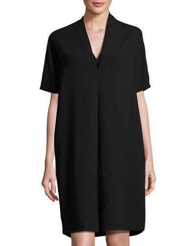 V-neck Shift Dress, Black