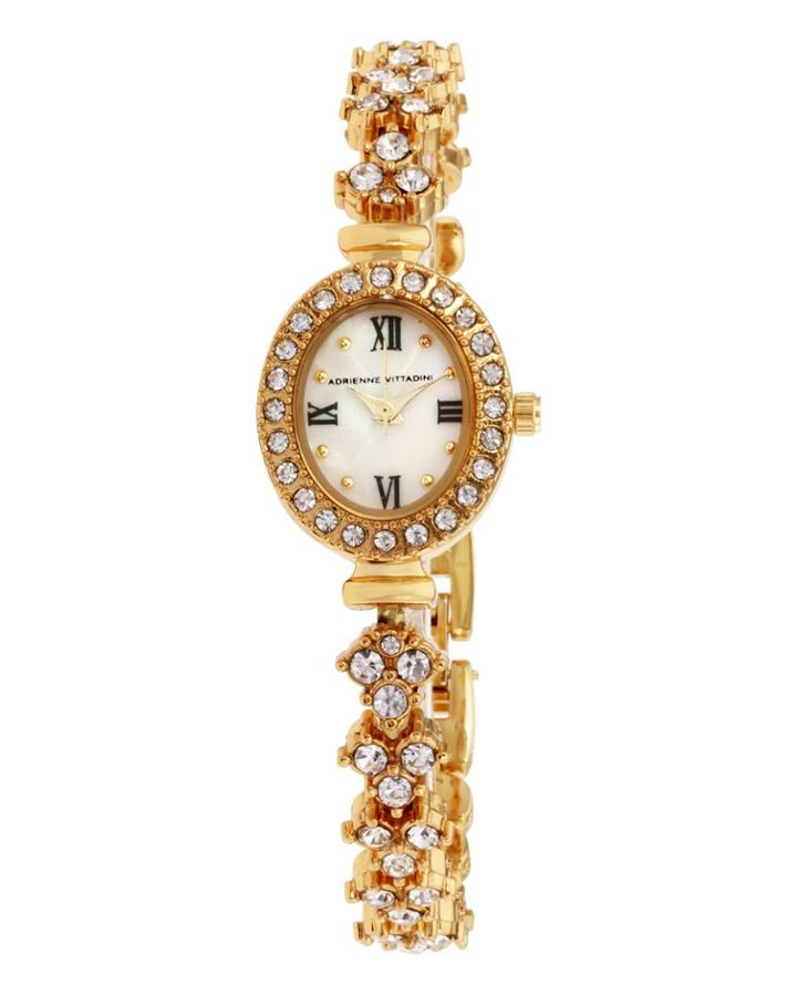 20mm Crystalized Oval Watch W/ Bracelet, Gold