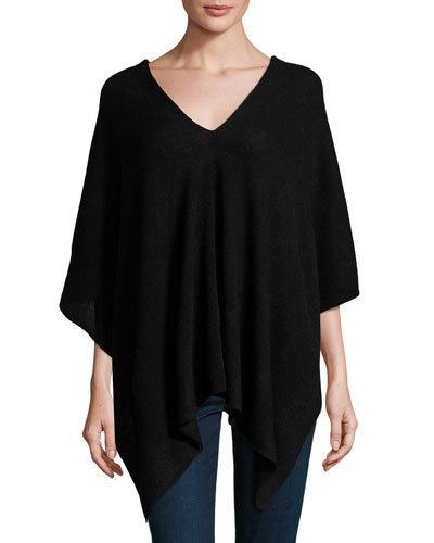 Cashmere Knit Asymmetric Wrap, Black