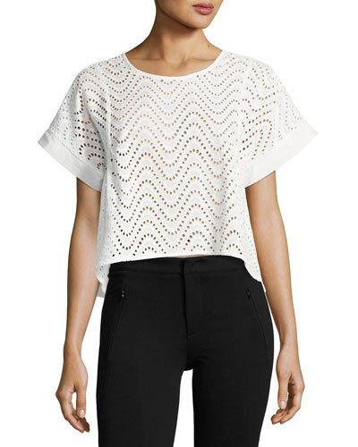 Lace-up Embroidered Eyelet Top, White