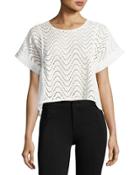 Lace-up Embroidered Eyelet Top, White