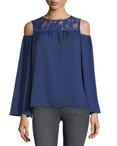 Ollie Lace-yoke Cold-shoulder Blouse