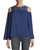 Ollie Lace-yoke Cold-shoulder Blouse