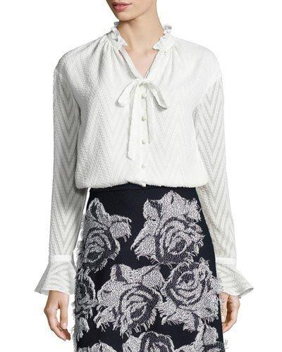Chevron Fil Coupe V-neck Blouse, Frost