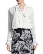 Chevron Fil Coupe V-neck Blouse, Frost