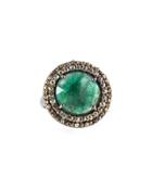 Round Emerald & Champagne Diamond Cocktail Ring,