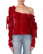 Leticia Velvet One-shoulder Bustier Top