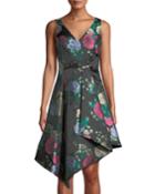 Floral Jacquard Draped Fit-and-flare Dress