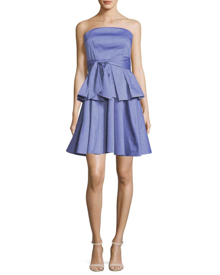 Kylie Strapless Ruffled Shirting Dress, Denim