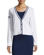 V-neck Striped-panel Short Cardigan, Bright White/ink