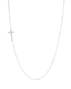 14k White Gold Diamond Side-cross Necklace