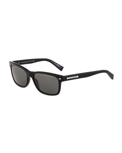 Square Plastic Sunglasses, Black/green