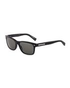 Square Plastic Sunglasses, Black/green