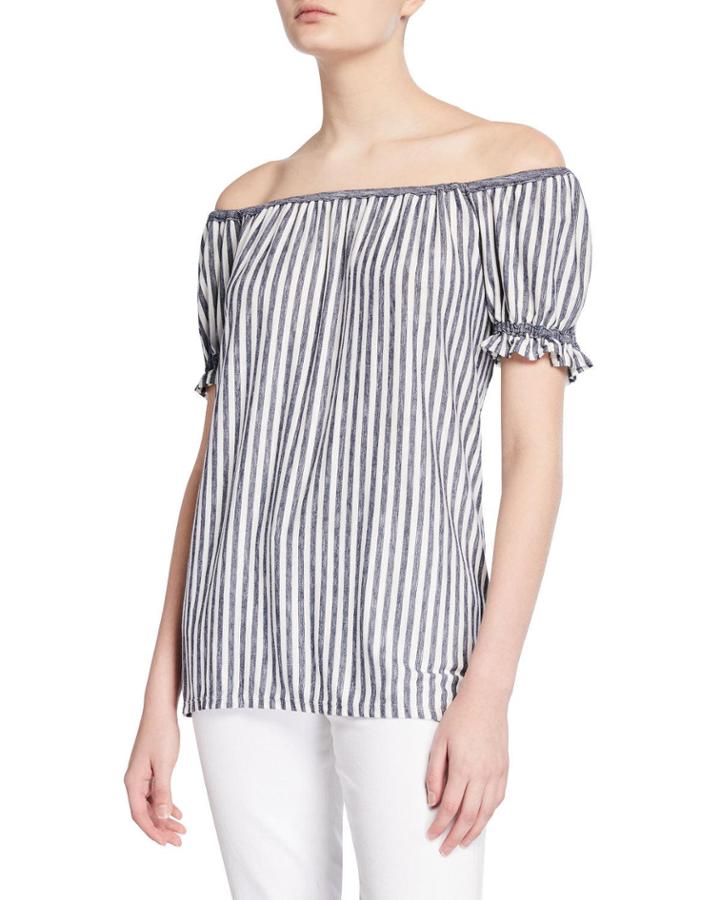 Striped Off-the-shoulder Short-sleeve Top