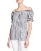 Striped Off-the-shoulder Short-sleeve Top
