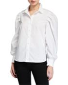 Cotton Pleated Puff-sleeve