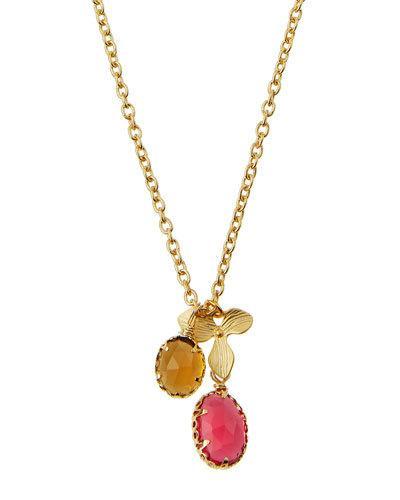 Mixed Quartz & Flower Charm Necklace