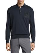 Long-sleeve Button-front Pullover, Blue