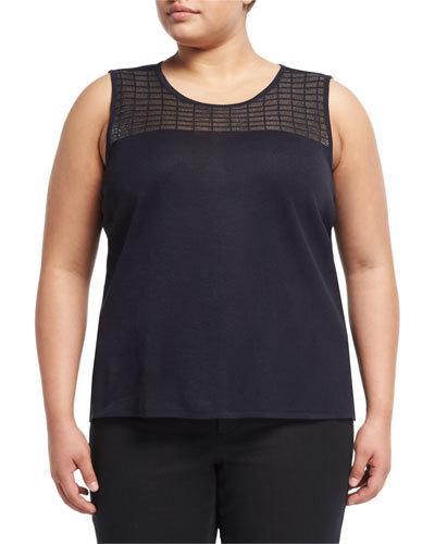 Metallic-yoke Scoop-neck Knit Tank, Navy,