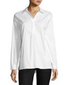 Long-sleeve Side-pocket Blouse, White