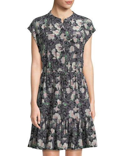 Floral Eclipse Cap-sleeve Georgette Dress