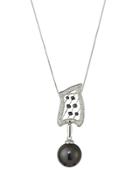 14k Asymmetric Tahitian Pearl Pendant Necklace W/ Black & White Diamonds