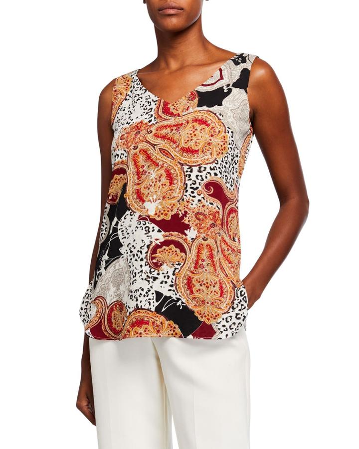 Printed V-neck Reversible Tank Top