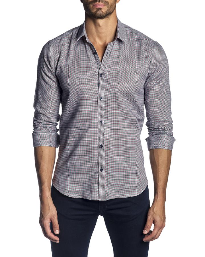 Men's Semi-fitted Micro-check Long-sleeve Button-down