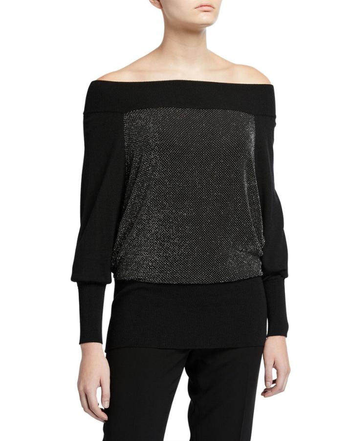 M Line Off-the-shoulder Metallic Front Top