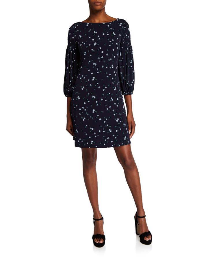 Puff-sleeve Floral Print Dress