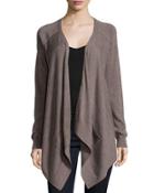 Long-sleeve Drape-front Cardigan, Chestnut