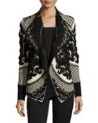 Neiman Marcus Jacquard Open-front Cardigan, Black/cream, Women's, Size: Xs/s, Black/crea