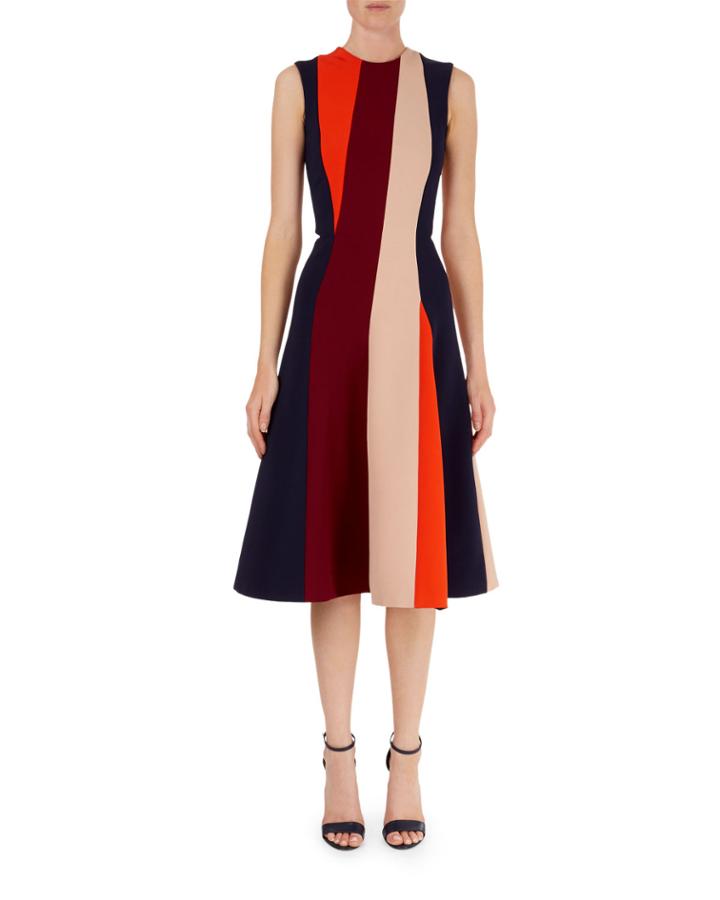 Colorblock-stripe Fit-and-flare Dress