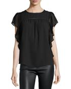 Flutter-sleeve Chiffon Blouse, Black