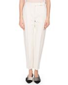 Flat-front Tapered-leg Cropped Crepe Pants