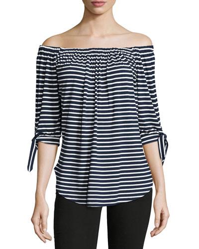 Off-the-shoulder Striped Top, Blue